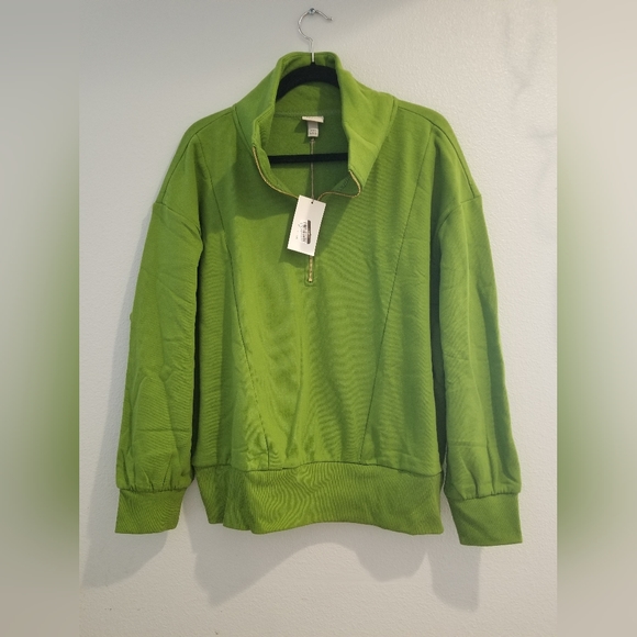 Women's Quarter Zip Sweatshirt - A New Day Green XL - Picture 5 of 7